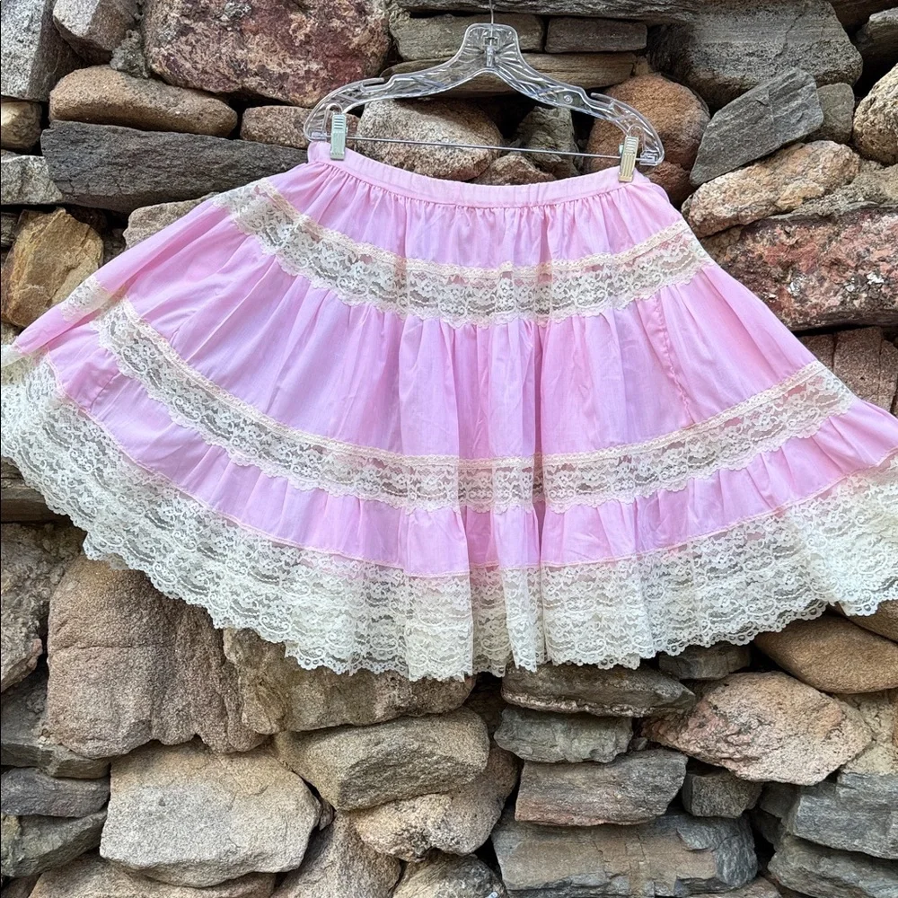 Vintage Chic Pink & Lace Full-Circle Skirt tutu square-dance retro rockabilly - Picture 1 of 14